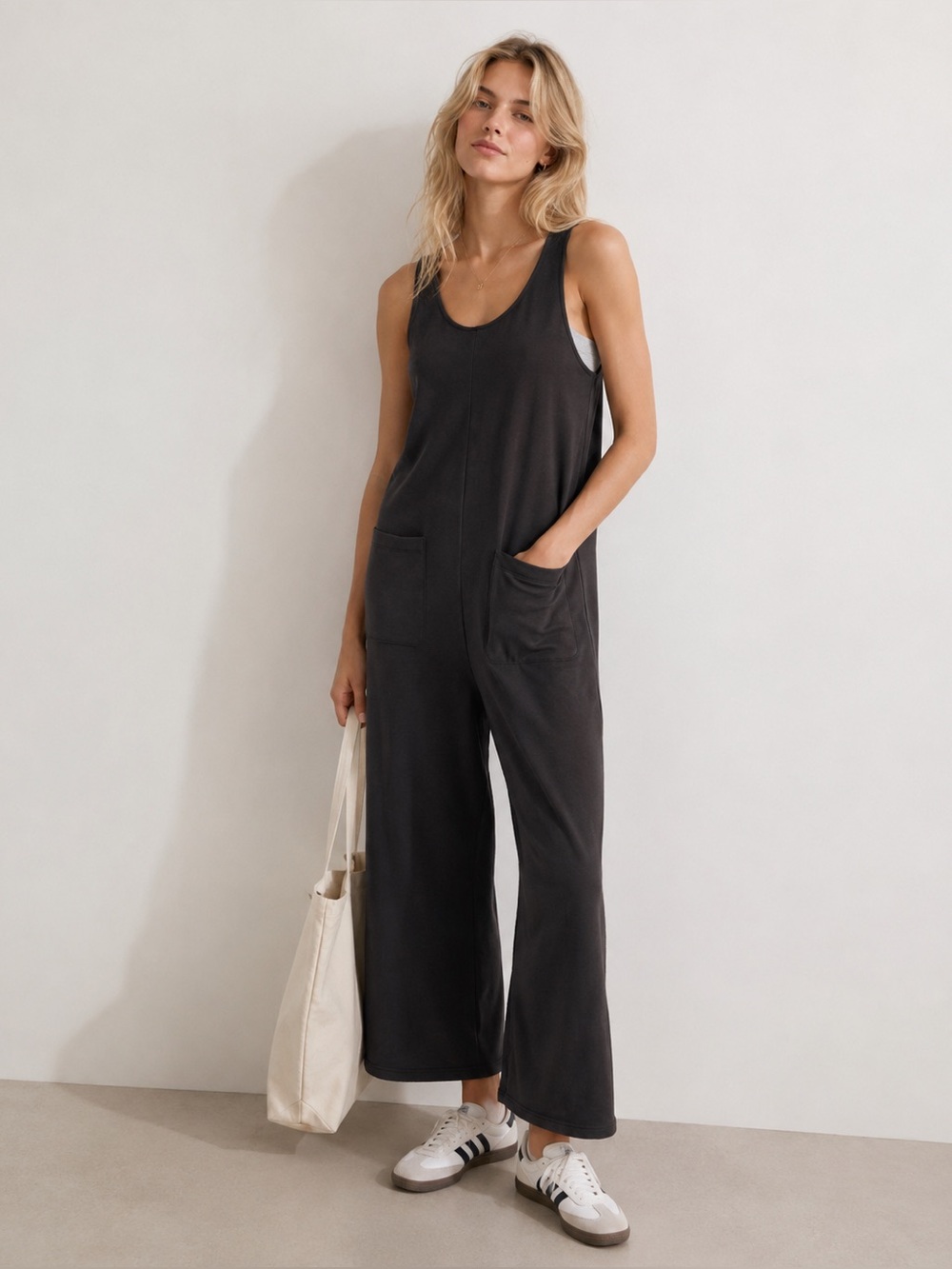 Madewell Women’s Jumpsuit Superbrushed Pull-On Black Coal Size Medium